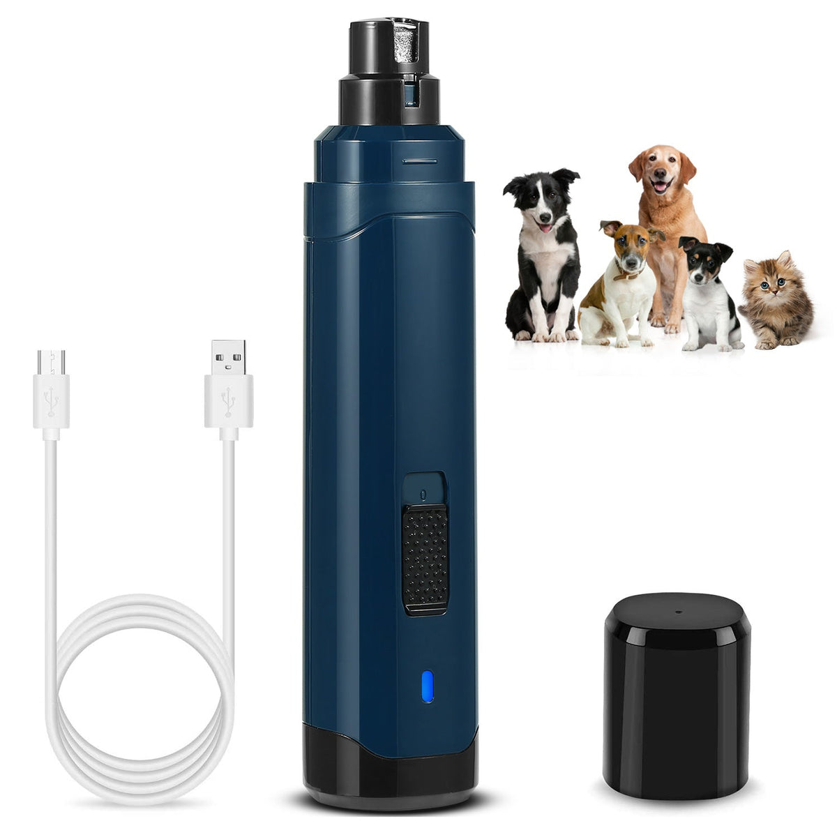 Rechargeable blue dog nail grinder for safe and convenient pet nail grooming.
